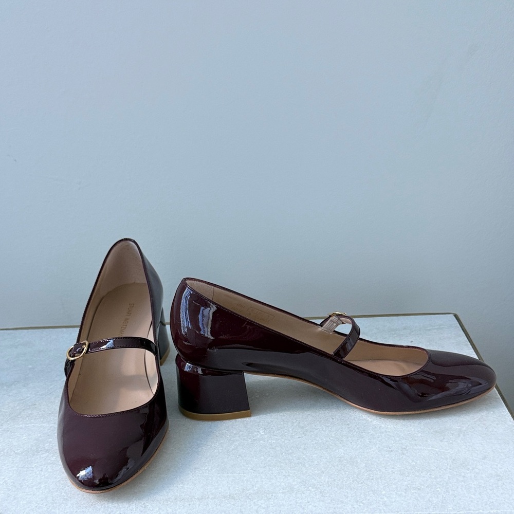 Stuart Weitzman Women's Mary Jane Block Heel Pumps in Deep Burgundy